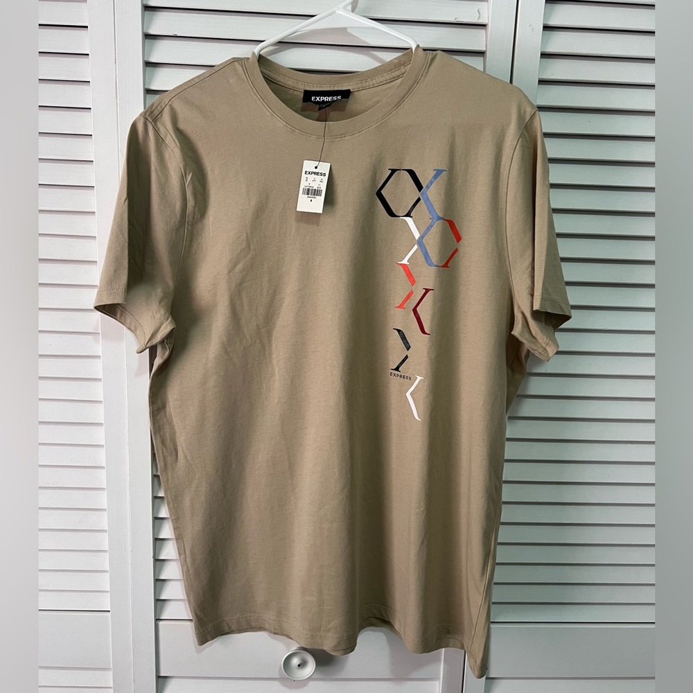 Express Men's Beige Hexagon Graphic Tee